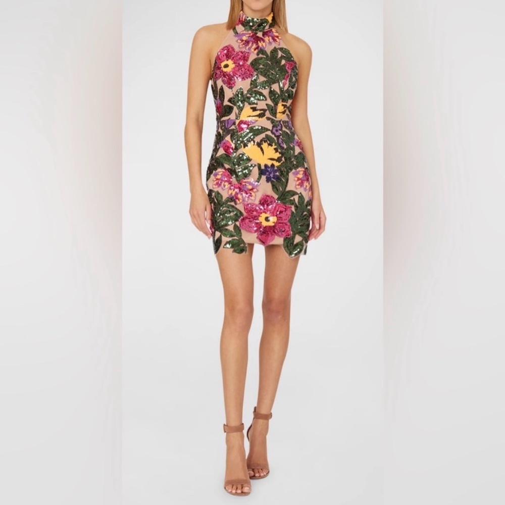 Gorgeous Milly Harriet Floral Sequin Halter dress NWT Floral Nude Underlay Sz 6